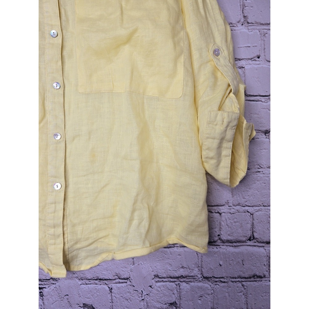 Magaschoni 100% Linen Yellow Oversized Resort Style Button Up Blouse Size Medium - Picture 5 of 11